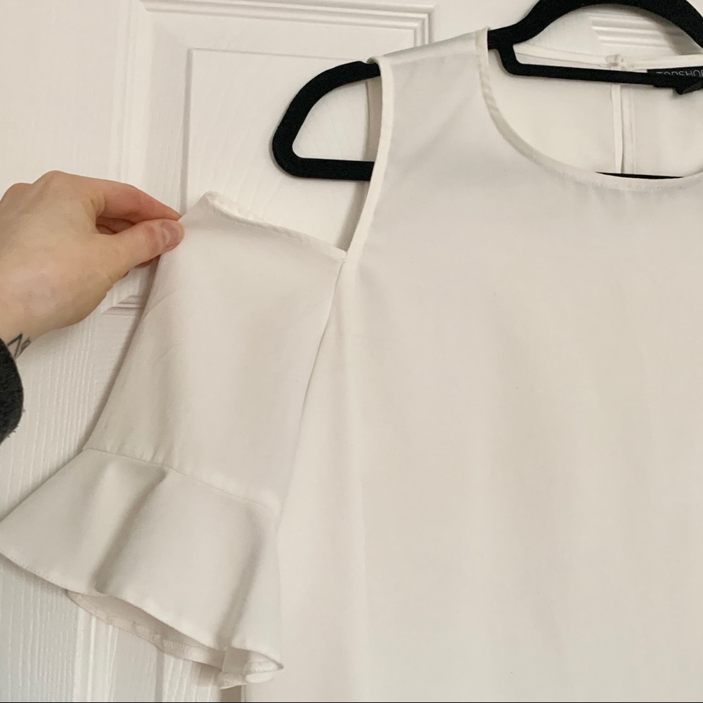 Topshop White Cold-Shoulder Ruffle Blouse - Picture 2 of 6